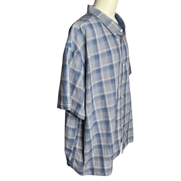 Van Heusen Never Tuck Plaid Button-Down Shirt 4XL Blue Red Short Sleeve Relax Fi - Picture 5 of 7